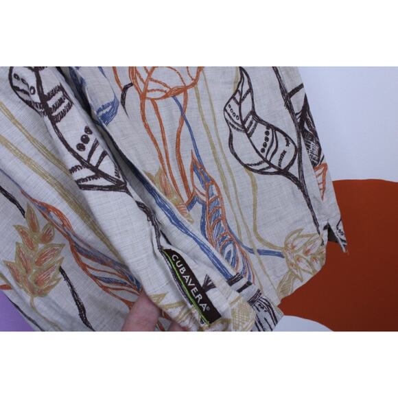 Cubavera Linen Shirt Mens XL Tropical FloralButton Down Light Brown Cotton - Picture 4 of 7